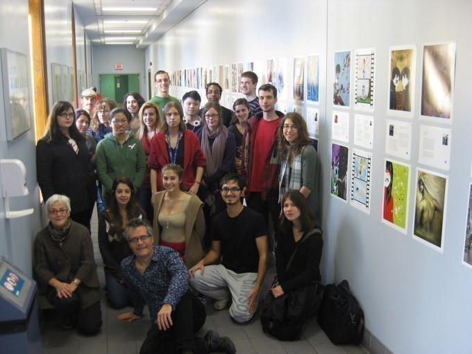 7 Canadian exhibit -- Some people involved in the Two Worlds project (Anna Carlevaris and Frank Mulvey on the lower right, with students